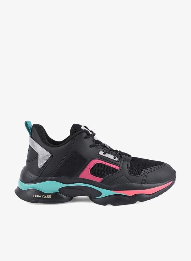 Campus Women's Sport Sneakers – Breathable, Cushioned, Lace-Up – Black/Pink