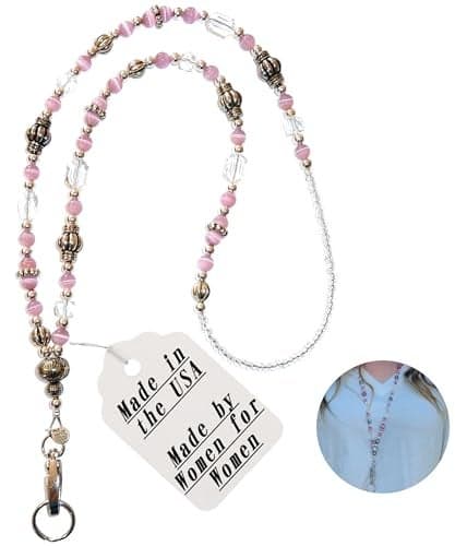 Hidden Hollow Beads Women's Lanyard Strong Hand Beaded, 34", ID Badge Card Holder, USA, Teacher Nurse Cruise Keys Phone