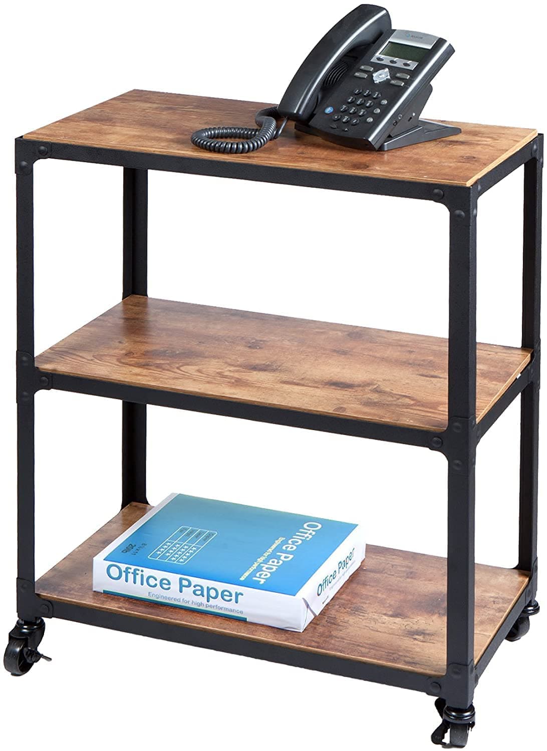 Indian Decor 83540 All New 3Tier Rolling Cart Shelves Heavy Duty Multifunctional Metal Frame Rolling Cart with 2 Lockable Wheels for Home Office Kitchen Bathroom Bedroom Black