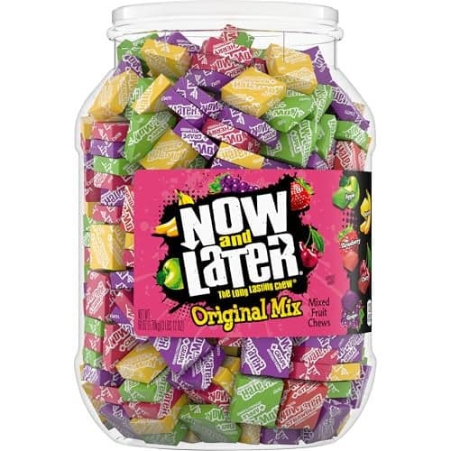 Now and Later Original Mix Individually Wrapped Mixed Fruit Chew Candy 60 Ounce Jar