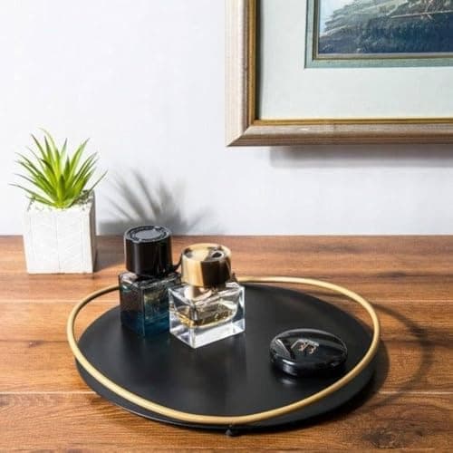 ESQ Living Cadence Table Vanity Tray with Stylish Gold Handles | Decorative Make Up/Cosmetic Organizer for Home Decor | Durable Metal Material - Black Gold