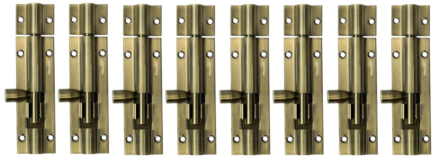 Plantex Stainless Steel Tower Bolt/Tower Bolt for Home,Offices Doors and Windows/Tower Bolt for Main Door/Door Latch/Kundi/Chitakini/Door Latch for Windows - Pack of 8 (Brass Antique, 4 inch)