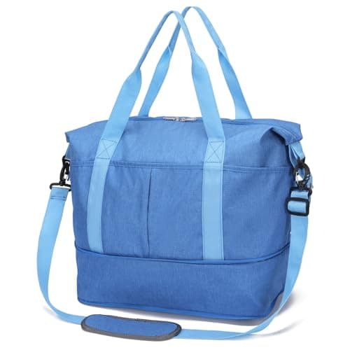 Expandable Duffle Bag for Travel Weekender Overnight Carry On Bag for Women Men Waterproof Large Capacity Travel Bag with Detachable Shoulder Strap and Wet PocketBlue