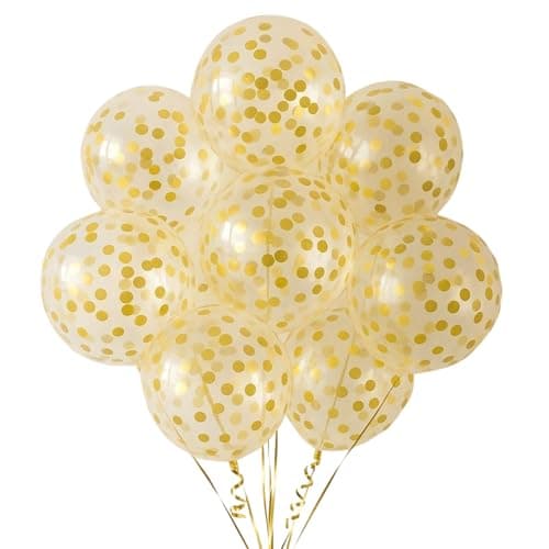 WP WANNA PARTY Rubber Transparent Balloons with Gold Confetti 12" - 5 Pieces