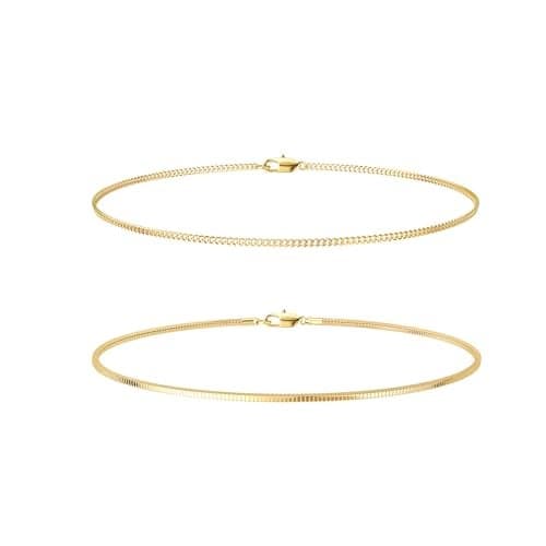 Moodear Stack 6.5Inches Chain Men Bracelet - Thin 14K Gold Plated 2mm Snake Cuban Bracelet Sets for Mens Trendy Jewelry Gift