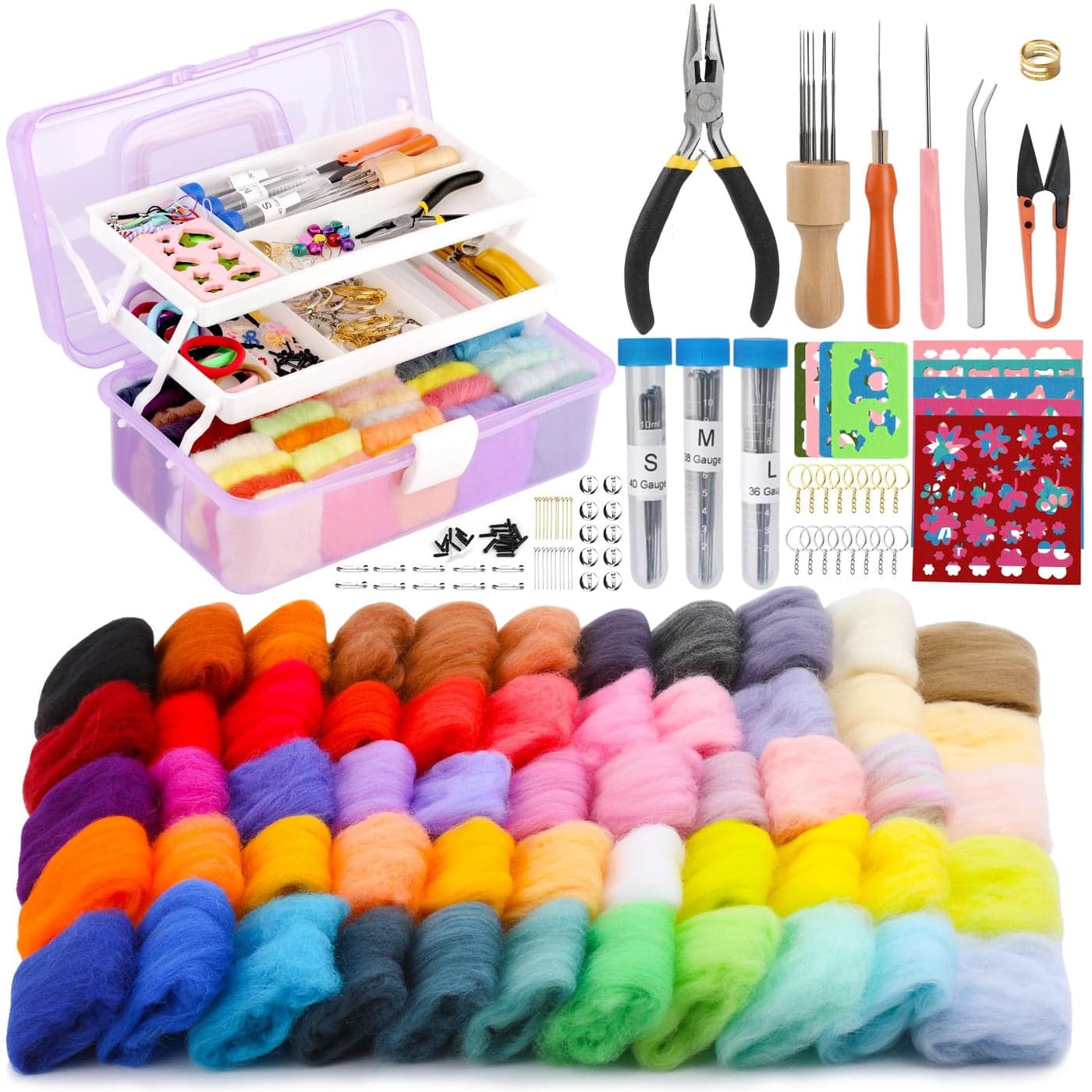 LOKUNN 339 Pcs Needles Felting Kit Complete Needle Felting Starter Tools with Storage Box Felting Kits for Beginners Felt Needle Kit Wool Felting kit for DIY Craft Home Decoration