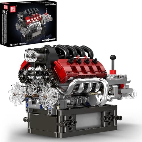 Mould King 10227 V8 Engine Model Kit 787Pcs Mini V8 Engine Kits That Runs Build Your Own Car Model Engine with Gearshift Motor Building Blocks for Adults DIY Construction Engineering Toy