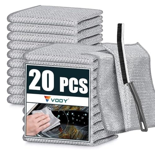 VOOY 20 Pack Non-Scratch Wire Dishcloth & 1 Gaps Cleaning Brush, Multipurpose Wire Dishwashing Rags for Wet and Dry, Easy Rinsing, Reusable, Wire Cleaning Cloth for Kitchen, Sinks, Pots (Silver, 20)