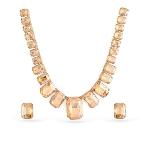 Rubans 18K Gold Plated Champagne Golden Crystal Zicronia Studded Statement Necklace Set