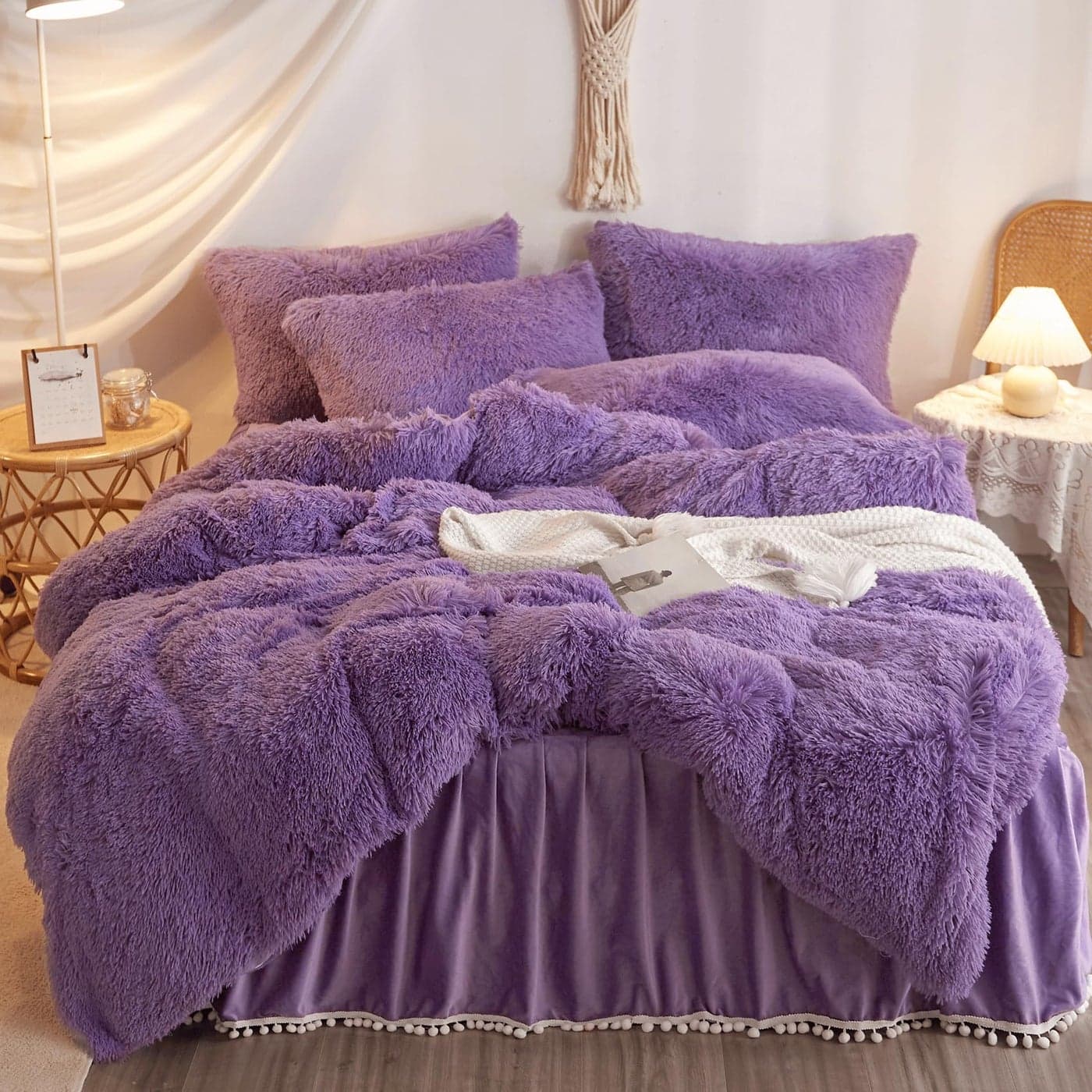 HAIHUA Fluffy Purple Comforter Cover Set QueenPlush Fuzzy Purple Bedding Sets 3 Pieces1 Fluffy Duvet Cover 2 Shaggy Pillowcases Furry Faux Fur Bed Set Queen