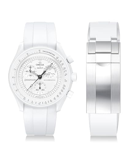 REBANDACE Strap for Moonswatch WatchCut to Size No Gap Silicone Strap for Omega X Swatch Speedmaster Moonswatch Watch 20mmSoft Curved Replacement Strap for Swatch Omega Men Women White
