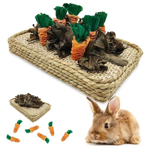 Hamiledyi Pet Bunny Fun Tree Rabbit Chew Toy Rattan Grass Scratcher Climbing Tree Play Carrot Toy for Rabbit Bunny Guinea Pig Squirrels Parrots Cat and Other Small Animals
