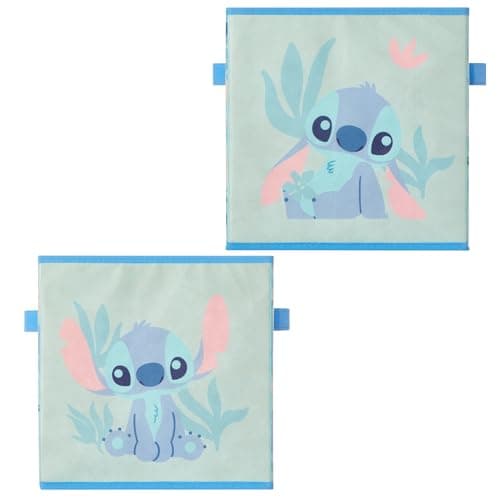 Stitch Storage Cubes Set of 2 Durable Fabric Bins with Handles 10x10x10 Collapsible Cube Organizers