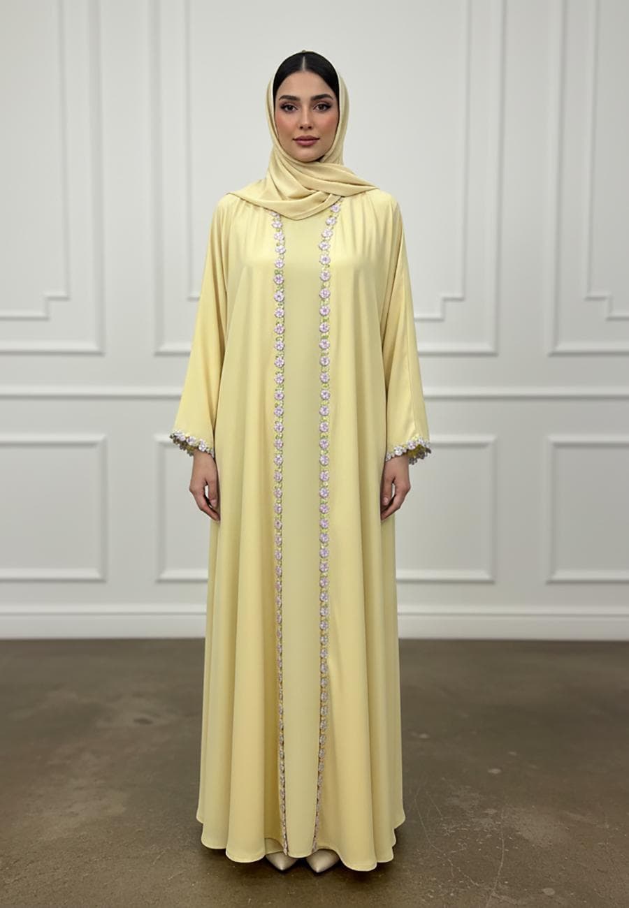 Floral Trim Abaya | Nida Fabric-941