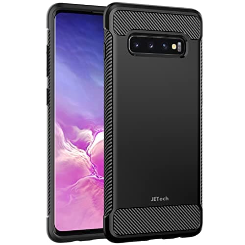 JETech Slim Fit Case for Samsung Galaxy S10 Plus S10 Thin Phone Cover with ShockAbsorption and Carbon Fiber Design Black