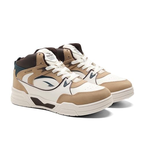 ASIAN Tango-11 Men’s High Top Sneakers | Stylish & Lightweight Lace-Up Shoes | Cushioned Sports Sneakers for Men | Best for Casual Outfits, Gym, Daily Use & Streetwear Looks-(Whtbeig)-UK-9