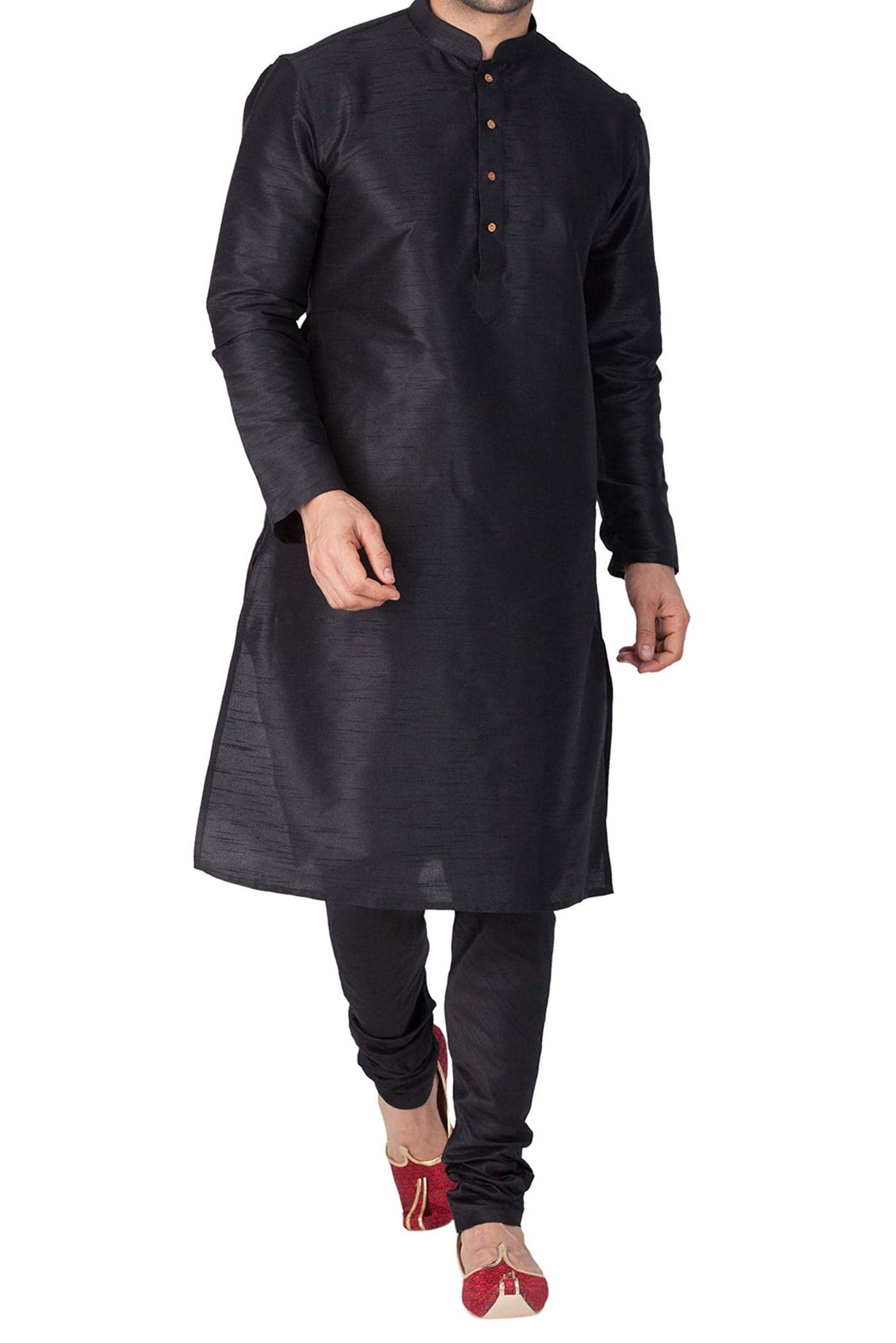 VASTRAMAY VM Mens Silk Blend Black Kurta Pyjama Set - Classic Ethnic Attire for Timeless Style and Cultural Celebrations_VASMKBL001nPBL_42