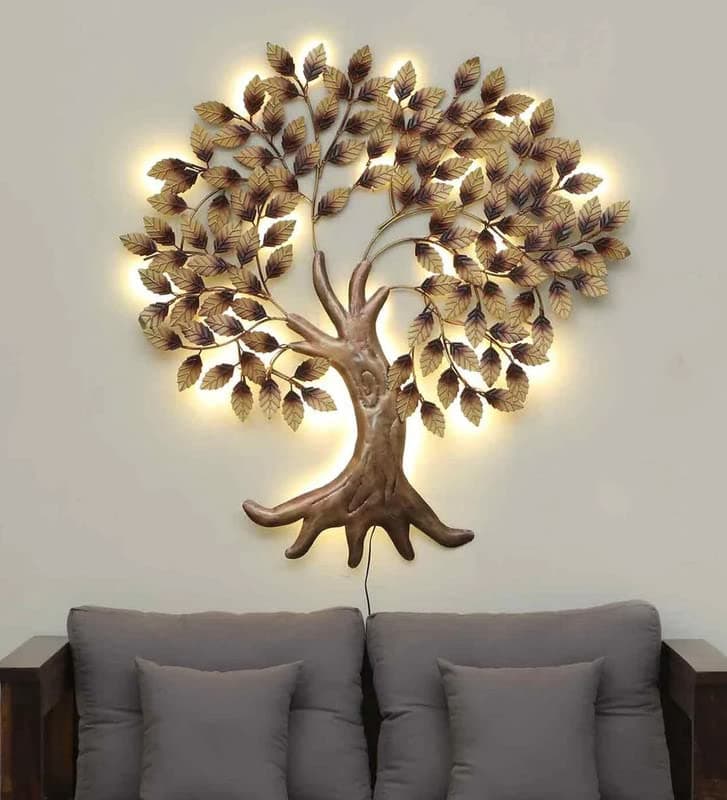 AntarYuga Metal Zora Tree Wall Art | Ethnic Handcrafted Wall Hanging for Home, Office, Living Room & Bedroom Decoration | Modern Décor Item - Golden 45 x 2 x 45 Inch