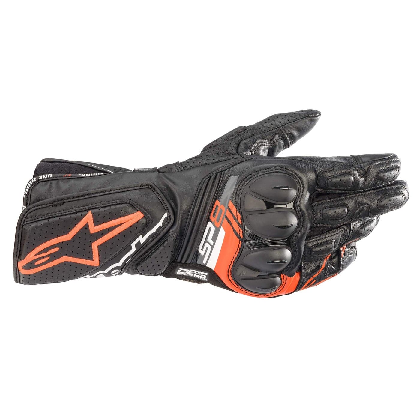 Alpinestars SP8 V3 Gloves Full Gauntlet Leather CECertified RaceInspired Fit Knuckle Protection Reinforced Palm MultiPanel Construction L BlackRed Fluo