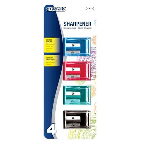 BAZIC Products Dual Blades Square Sharpener wReceptacle 4Pack RedGreenBlueBlack