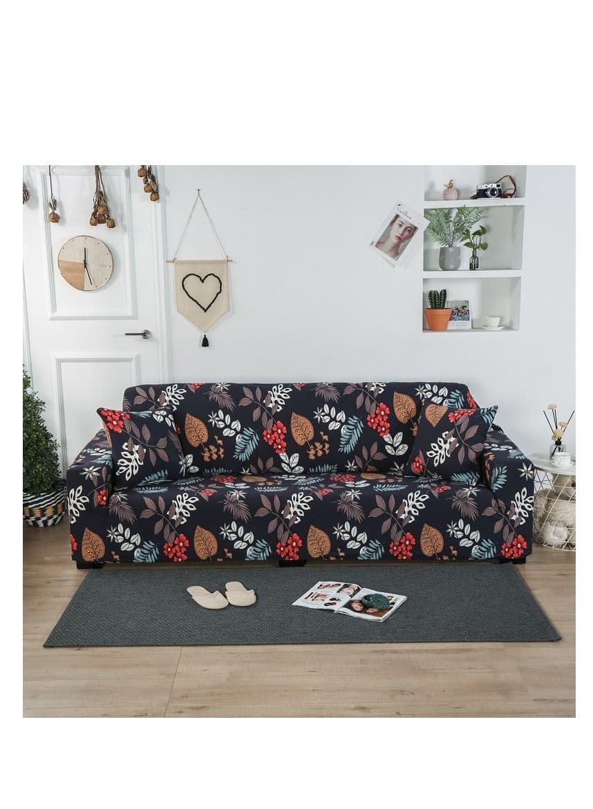 1-Seater Exquisitely Floarl Designed Wrinkle-free Anti-slip 360-degree Full Coverage Sofa Slipcover Length Stretch From90 To140cm