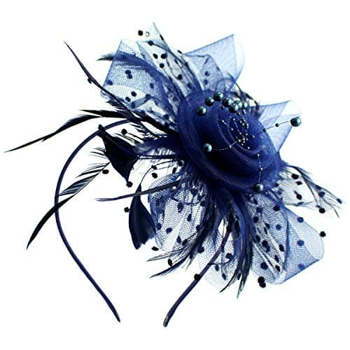 Milaloko Fascinators Hat Flower Mesh Ribbons Feathers on a Headband (Blue)