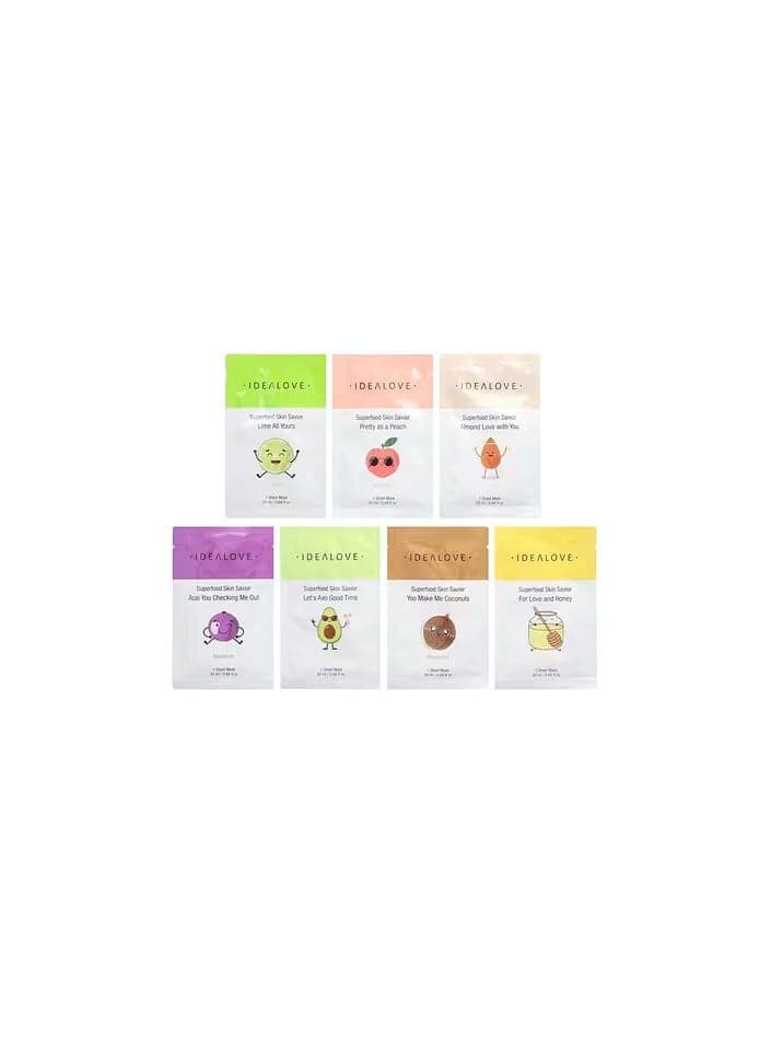 Idealove, Superfood Skin Savior Variety Pack, 7 Beauty Sheet Masks, 0.68 fl oz (20 ml) Each