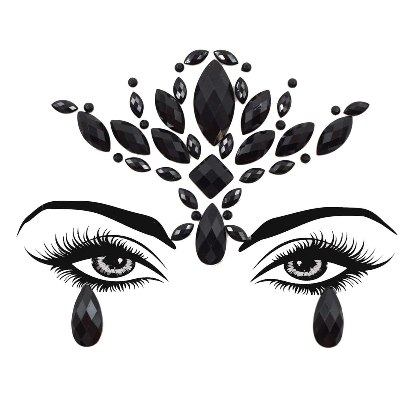 Topz Black Flower Face jewels for halloween costume makeup black face gems stick on Cat Women Mermaid day of the dead face jewels face tattoos fairy accessories (Black-S095)