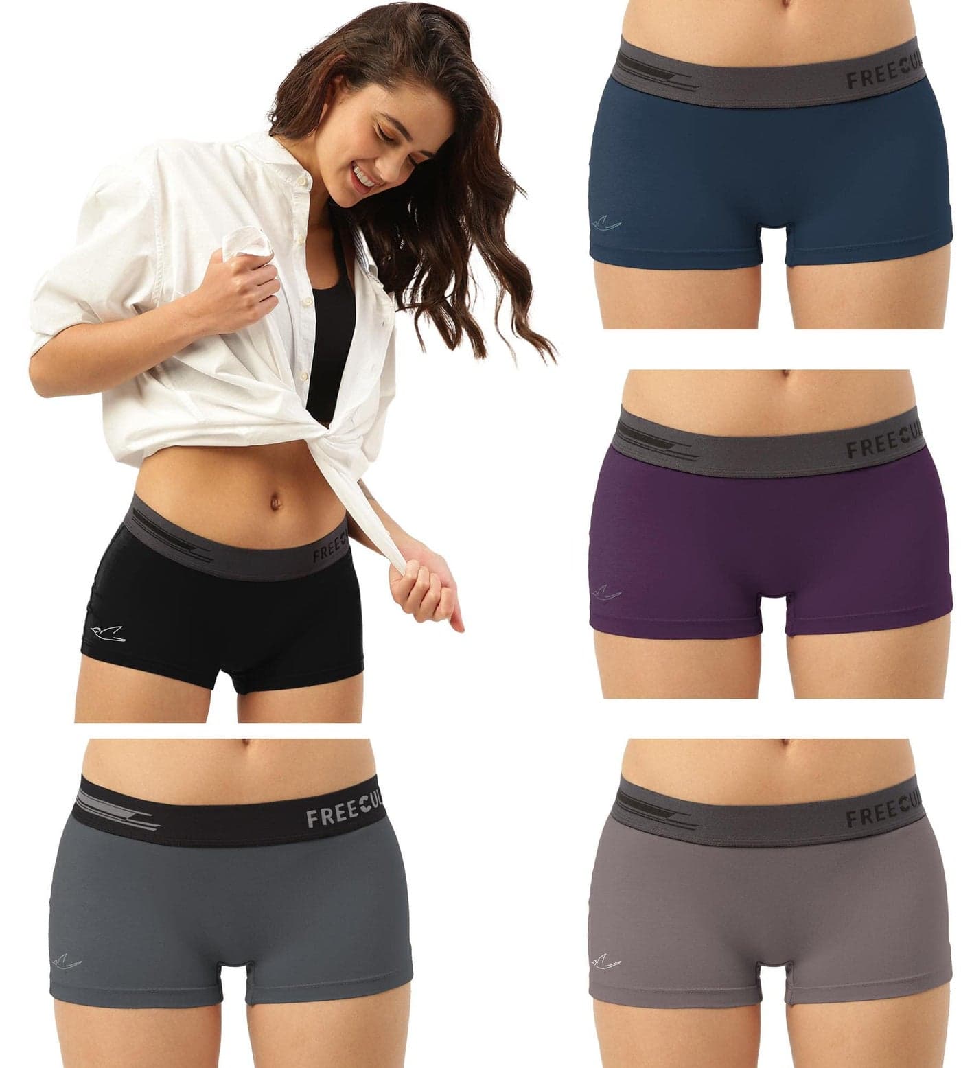Freecultr Women's Underwear Antibacterial Micromodal Airsoft | Boy Short - Non-Itch, No Chafing, Sweat-Proof Comfort Size XL Pack of 5-Pot Black,Ash Grey,Prussian Blue,Trippy Violet,Smoke Grey