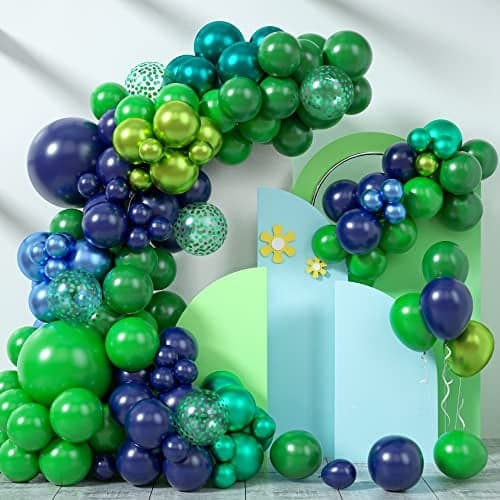 Blue and Green Balloon Garland Kit Navy Blue Dark Green Balloon Garland Arch Kit with Double Layer Chrome Blue Balloons Metallic Green Blue Balloons Green Confetti Balloons for Birthday Party Decor