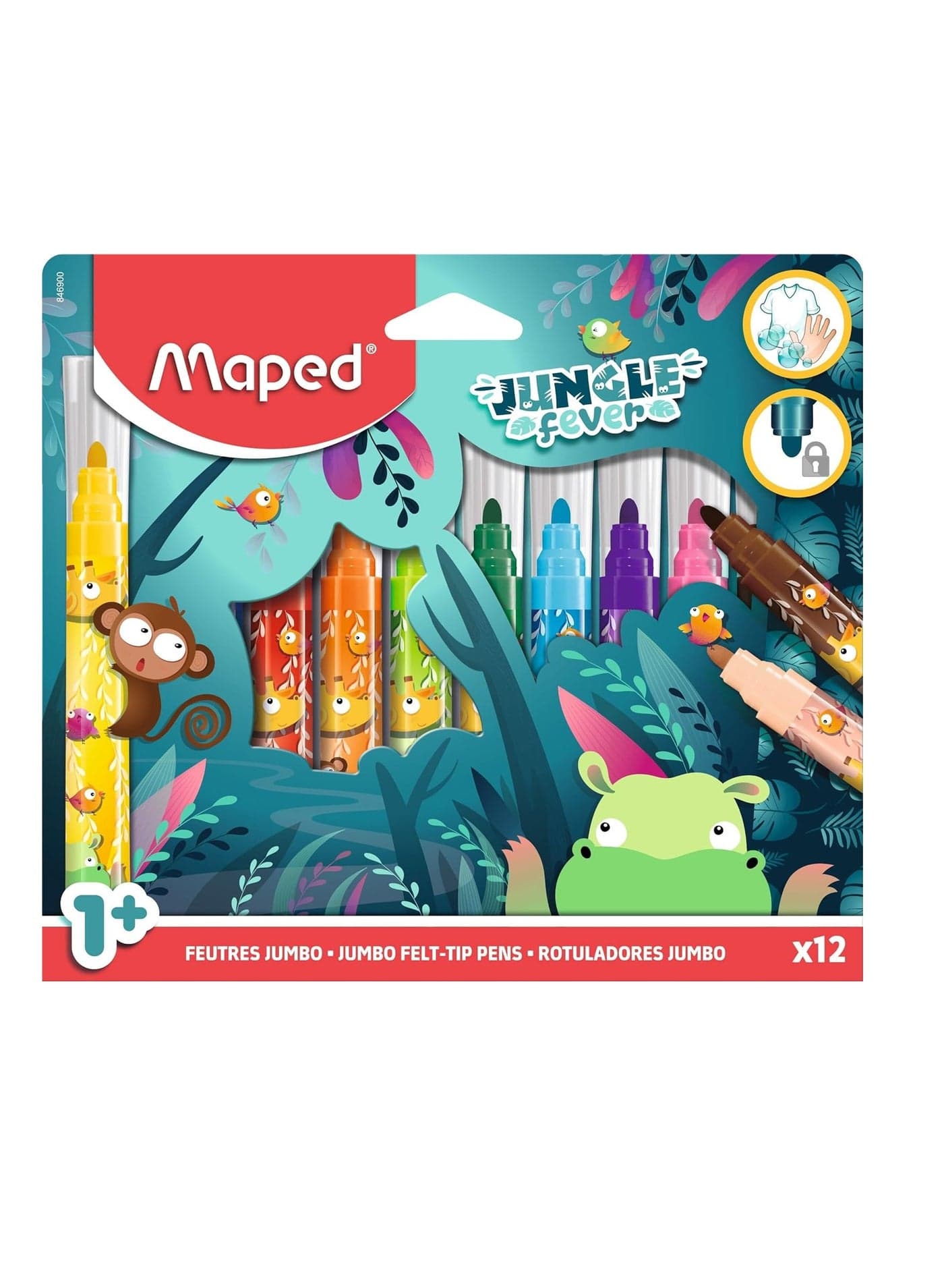 Maped Felt Tip Pen for Children from 1 Year - Felt Tip Pen for Children from 1 Year - Felt Tip Pens with Decor - Safe and Blocked Tip - Ink Washable with Water - Box of 12 Felt Tip Pens