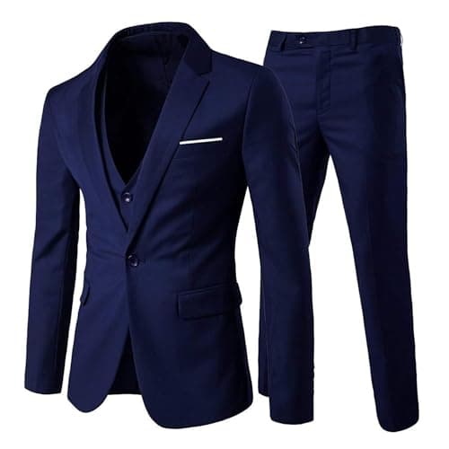 Cloudstyle Mens 3-Piece Suit Notched Lapel One Button Slim Fit Formal Jacket Vest Pants Set,X-Large Navy Blue