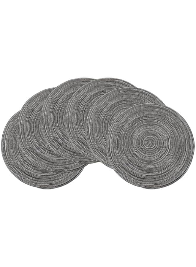 Round Placemats Set of 6 for Dining Tables 15 inch Cotton Braided Placemats Washable Reversible for Kitchen Holiday Party, Black Gray