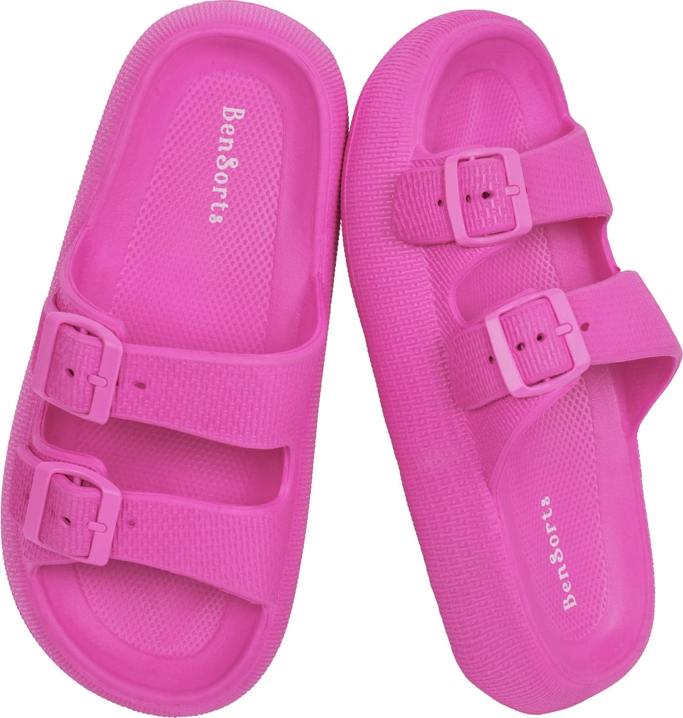 BenSorts Pillow Slippers for Women Cute Sandal Adjustable Buckles Soft Recovery Slides Shower Spa Bath House Slippers Indoor Hot Pink Men Size 8.5 9 9.5 Women Size 9.5 10 10.5