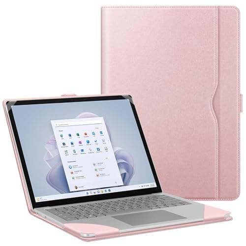 Fintie Sleeve Case for 13.8 Inch Microsoft Surface Laptop 7 (Model: 2036), 13.5 Inch Surface Laptop 6/5/4/3/2 (Model: 1951/1868/1958/1950/1867/1769) - Folio Book Cover with Large Pocket, Rose Gold