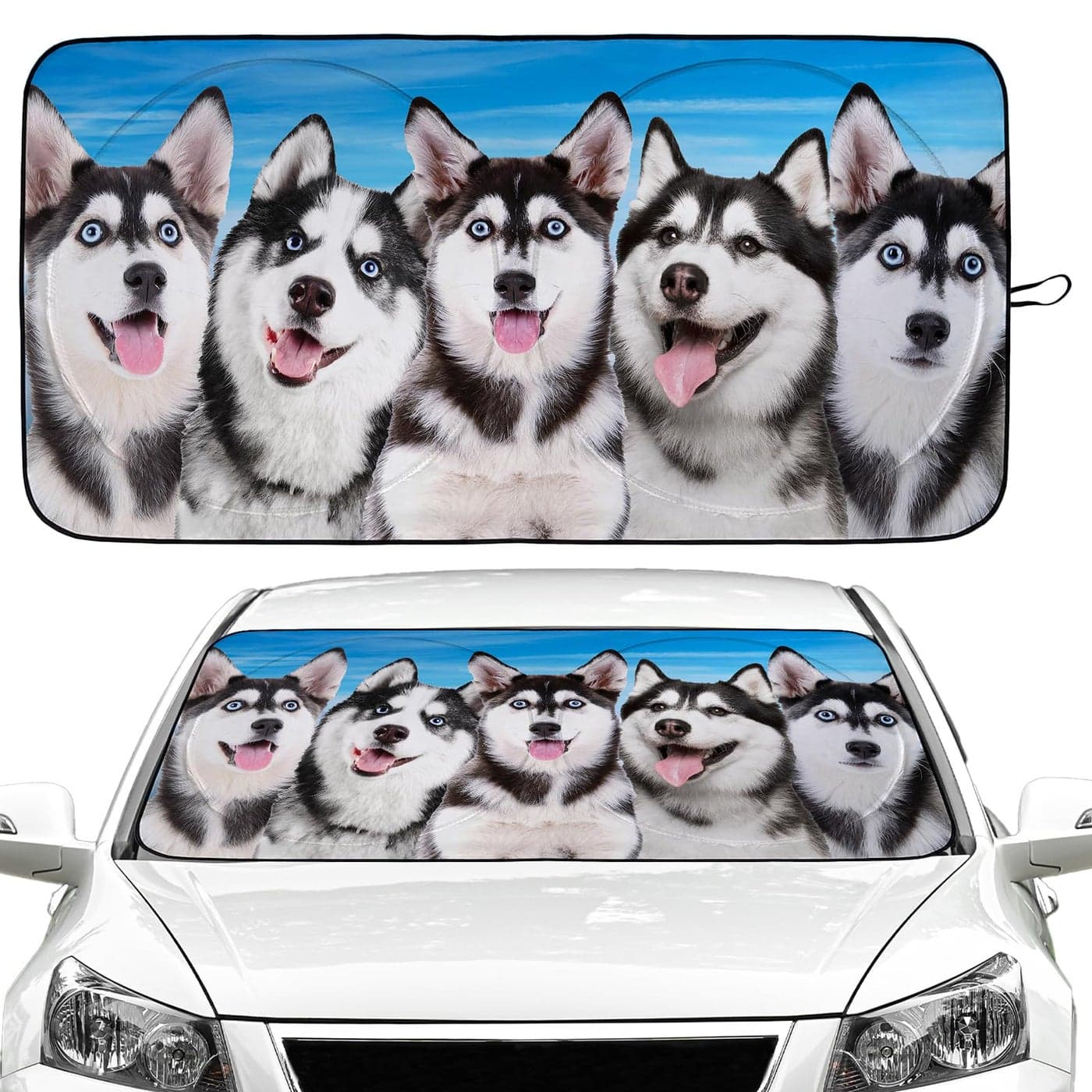 Husky Dog Car Windshield Sun Shade Foldable Sunshade Front Window Cover Sun Visor Protector Accessories 59x275 inches