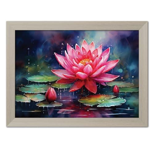TenorArts Lotus Photo Frame Vastu Positivity Oil Painting Art Framed Aesthetic Wall Painting with White Wooden Texture for Living rooms Office Bedroom - Wall Paintings/Hangings (12inches x 9inches)