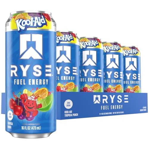 RYSE Fuel Energy Drink - Kool-Aid Tropical Punch - Sugar Free, Gluten Free & Vegan - 200mg Natural Caffeine, Taurine & Choline for Focus & Energy - No Artificial Colors - 16 fl oz Cans (12-Pack)