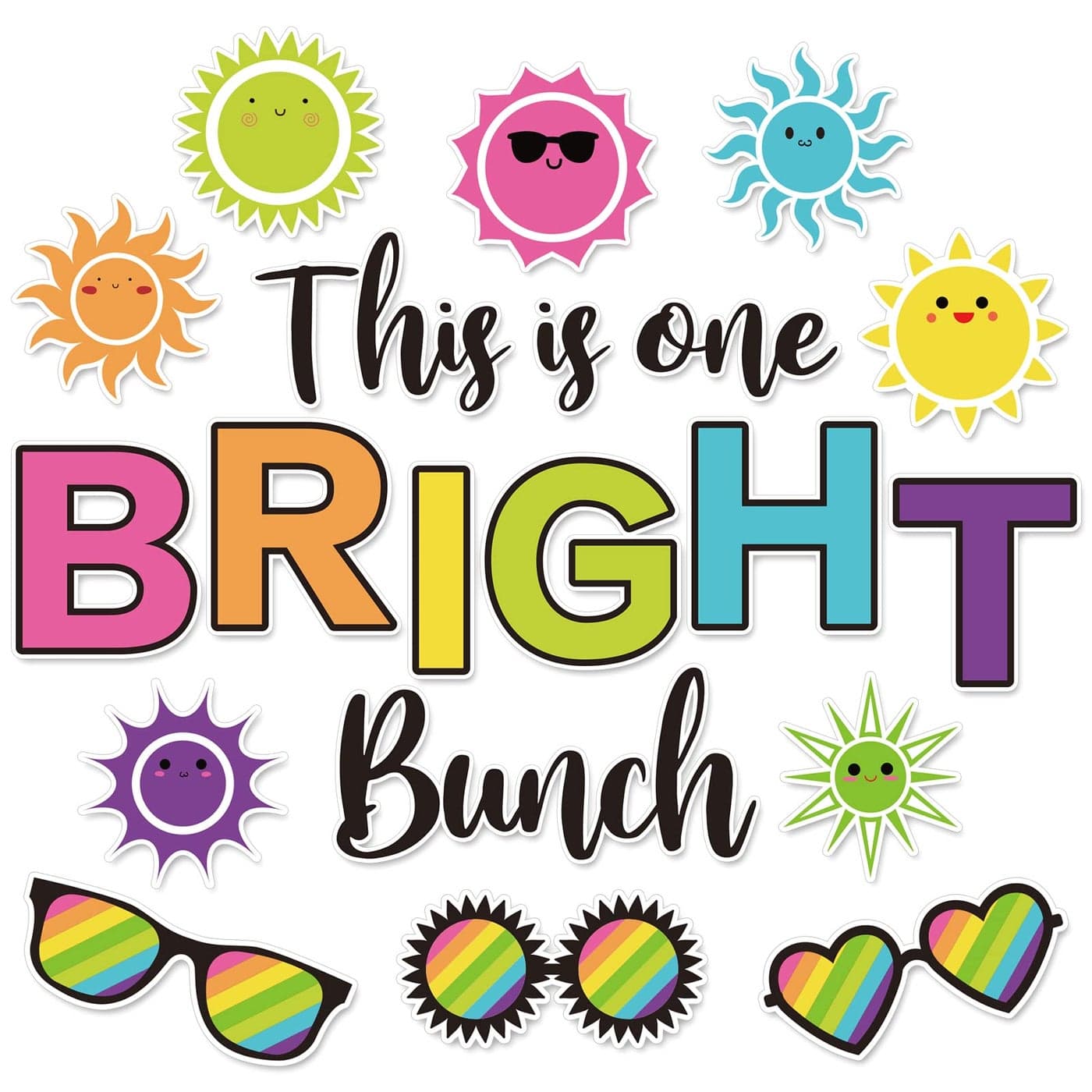 ChicRosa 46Pcs Summer Cutouts Tropical Sun Sunglasses Cut Outs with 100Pcs Glue Points This is One Bright Bunch Hawaiian Party Cut-Outs Accents Bulletin Board Decor for Back to School Classroom Party
