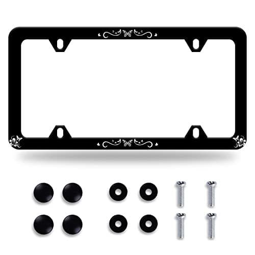 Butterfly Hibiscus License Plate Frame License Plate Stainless Steel Parts Colorful License Plate Funny Decorative with Screws Size 12.3" x 6.3" Men Women