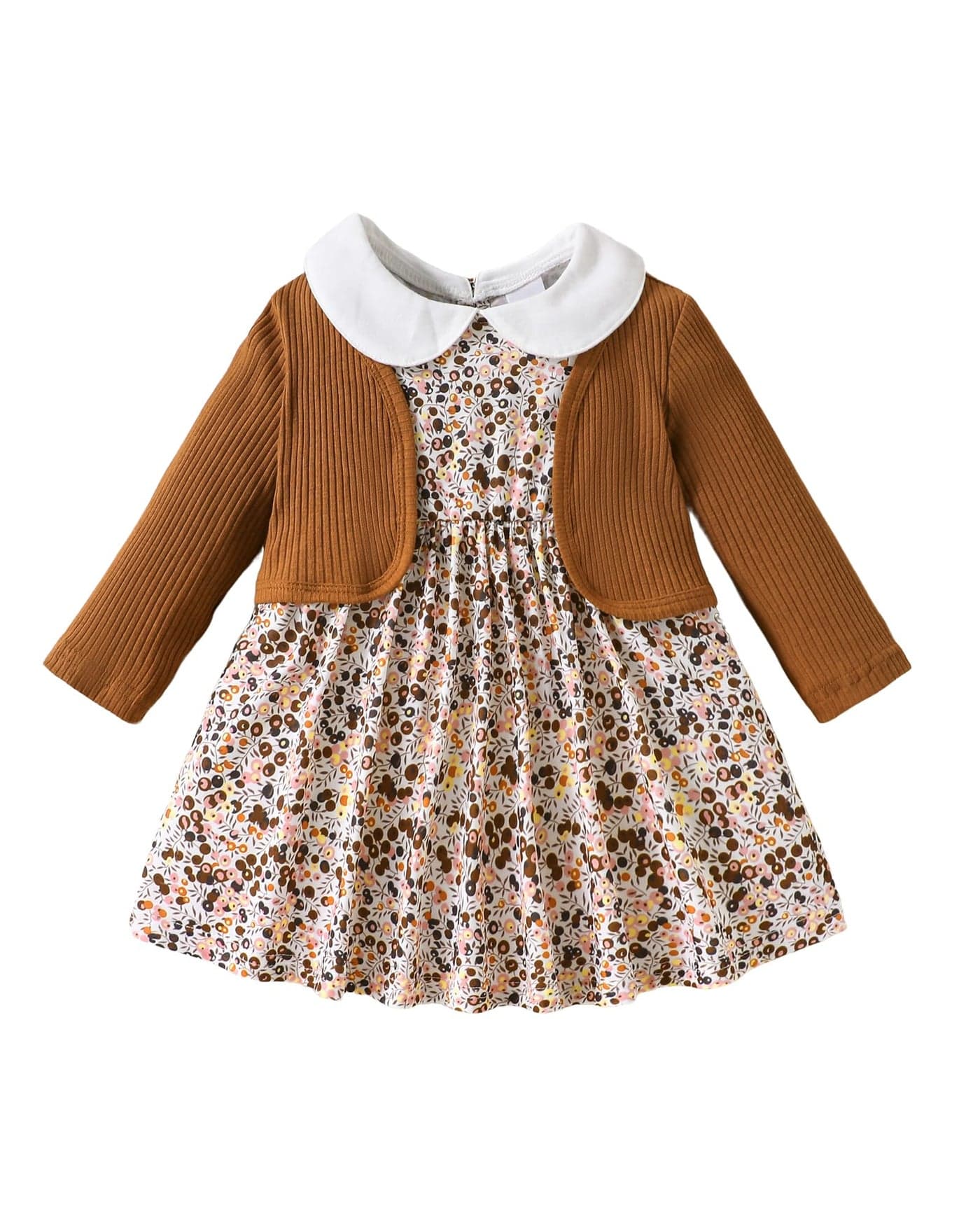 Baby Girl Dress 6 9 12 Months Infant Fall Winter Outfits Casual Playwear 2Pcs Floral Brown Dress Cute Coat Baby Girl Clothes