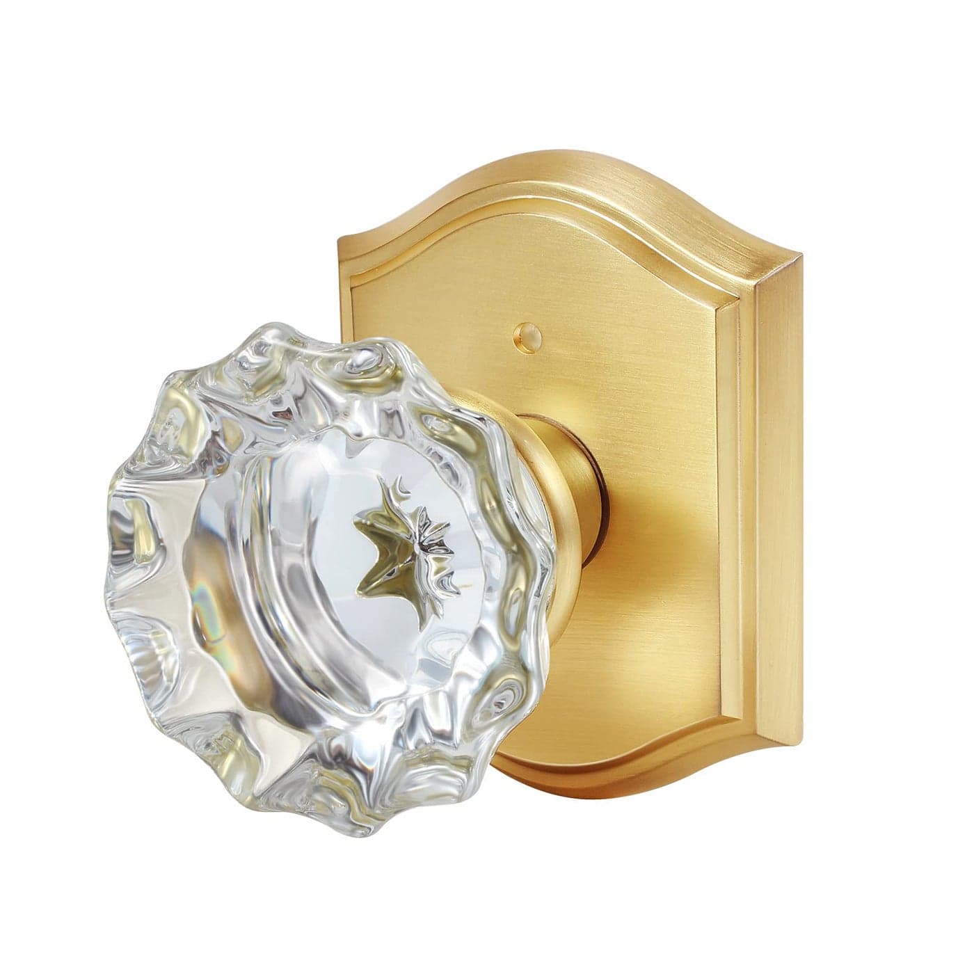 CLCTK Premium Glass Door Knobs Bathroom Bedroom Door Knobs with Lock Privacy Gold Door Knob Interior Satin Brass