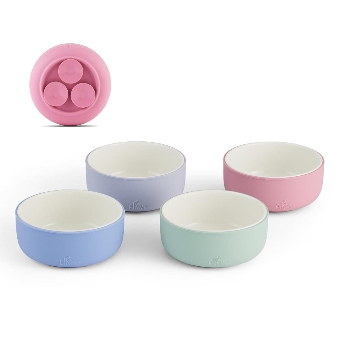 Elk and Friends Kids Porcelain Bowls with Silicone Suction Sleeve KidsToddlerBaby Feeding Microwave Dishwasher Safe Non slip CerealSoupSnack Dishes Dinnerware