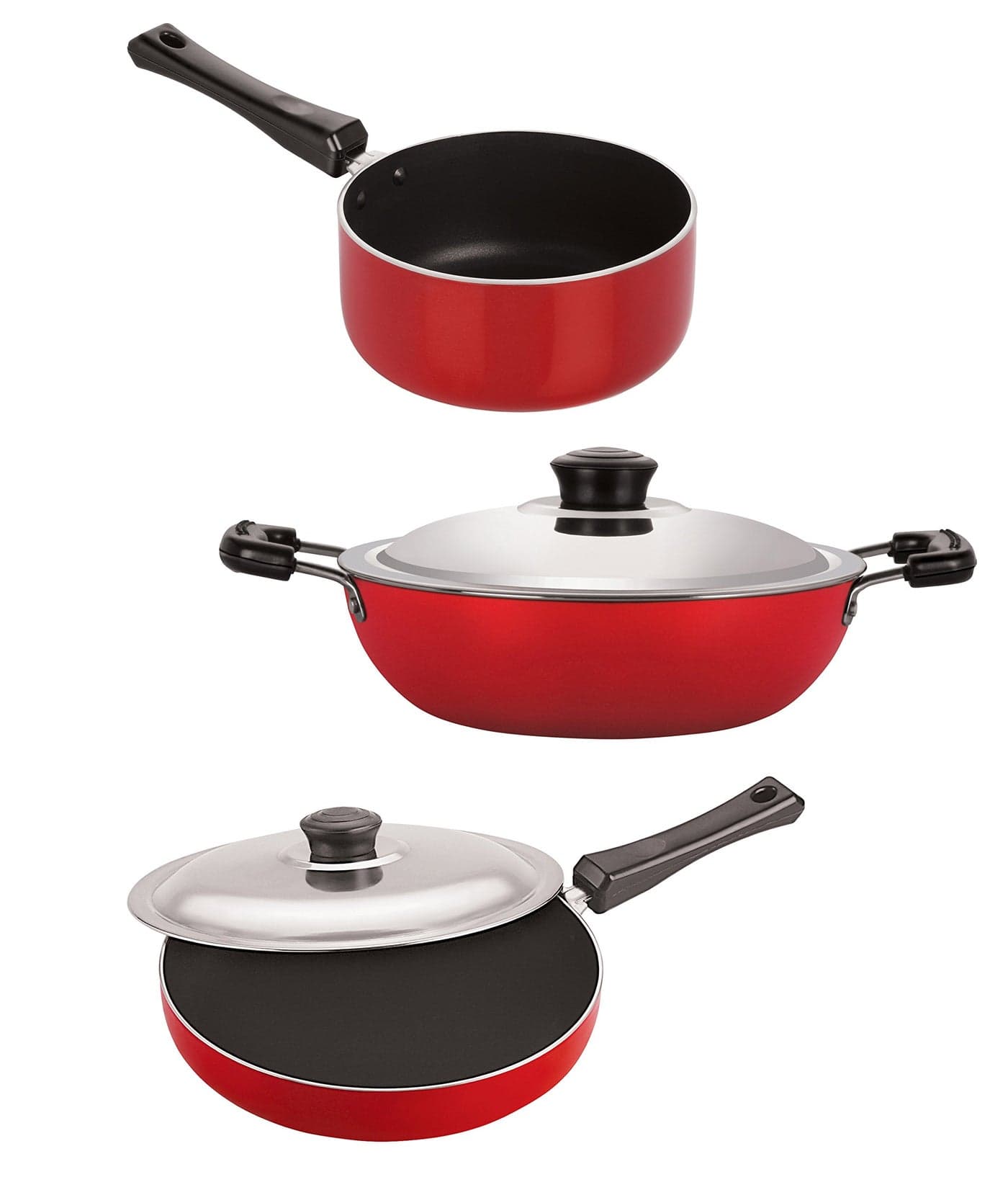 Nirlon Durable Non-Stick Big Deep Karahi Fry Pan and Sauce Pan Combo Cookware Set, 2.6mm_FP10_DKD(B)_SP(M)