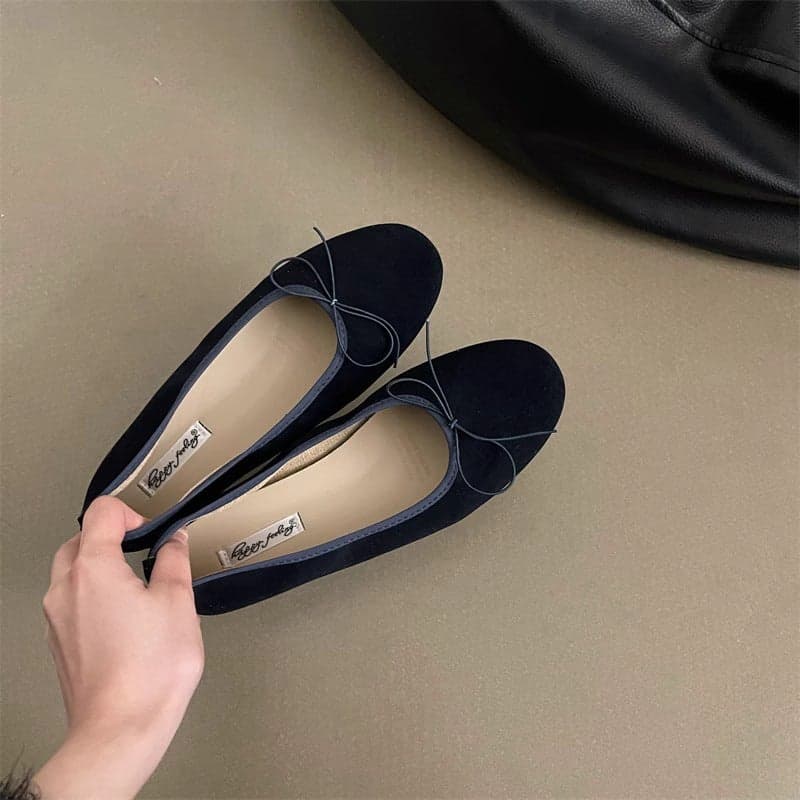 French Bow Shallow Mouth Single-Layer Shoes Women'S Shoes Retro Gentle Evening Style Flat Bean Shoes