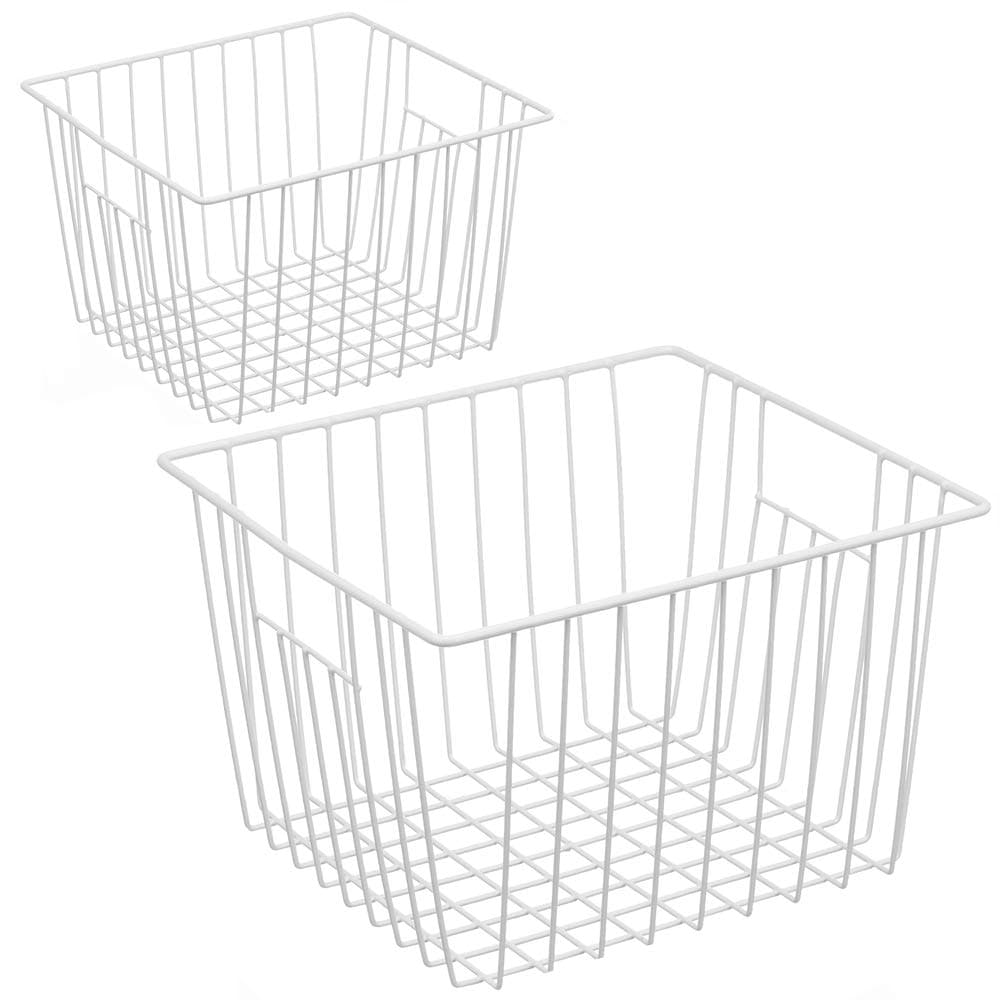iPEGTOP Deep Refrigerator Freezer Baskets Large Household Wire Storage Basket Bins Organizer with Handles for Kitchen Pantry Freezer Cabinet Closets Pearl White Set of 2