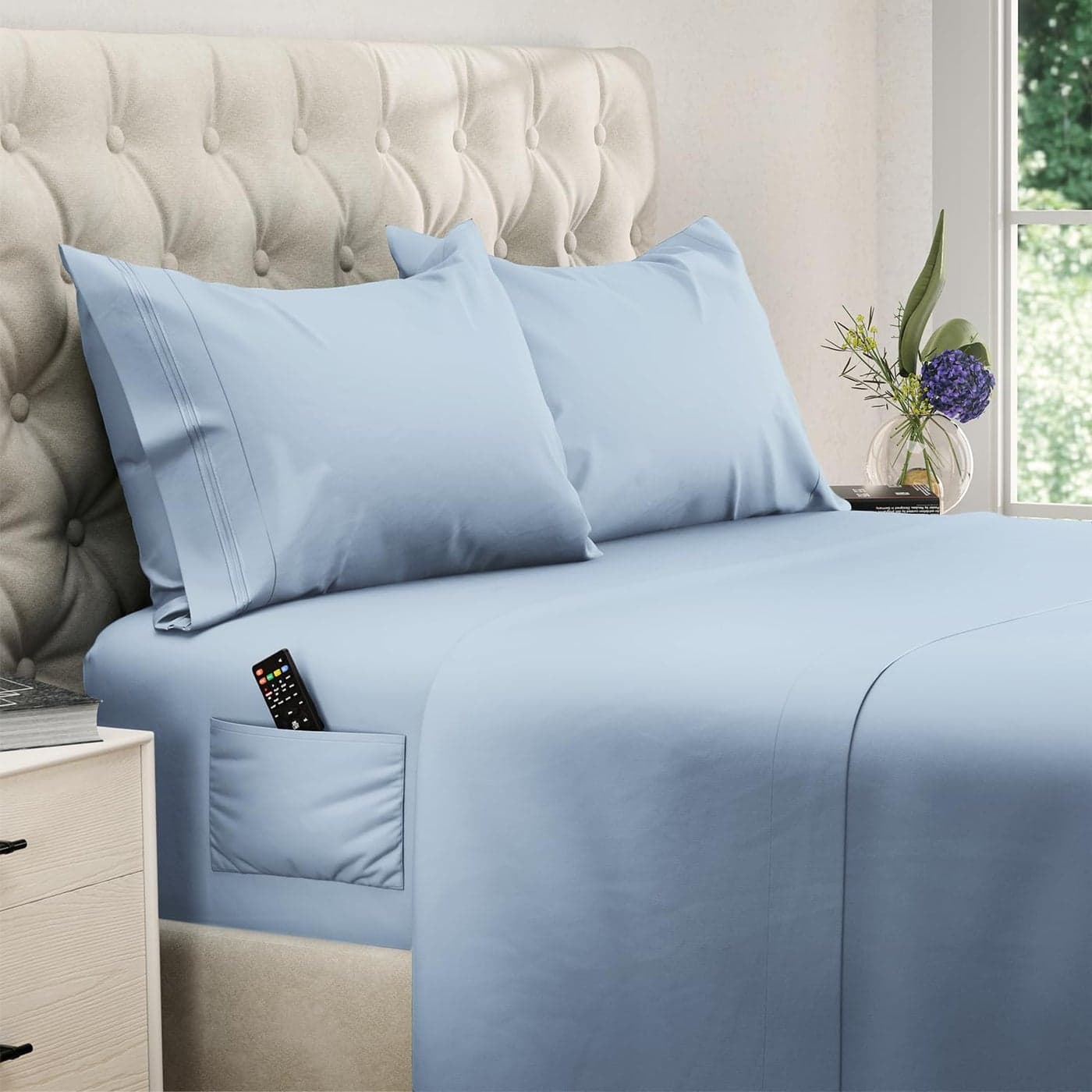 DREAMCARE Full Size Sheets Cooling Bed Sheets 4pcs Set up to 15 Deep Pocket Full Sheet Set Sheets Full Size Bed Soft Long Lasting 100 Fine Brushed Polyester with Side Pocket LightBlue