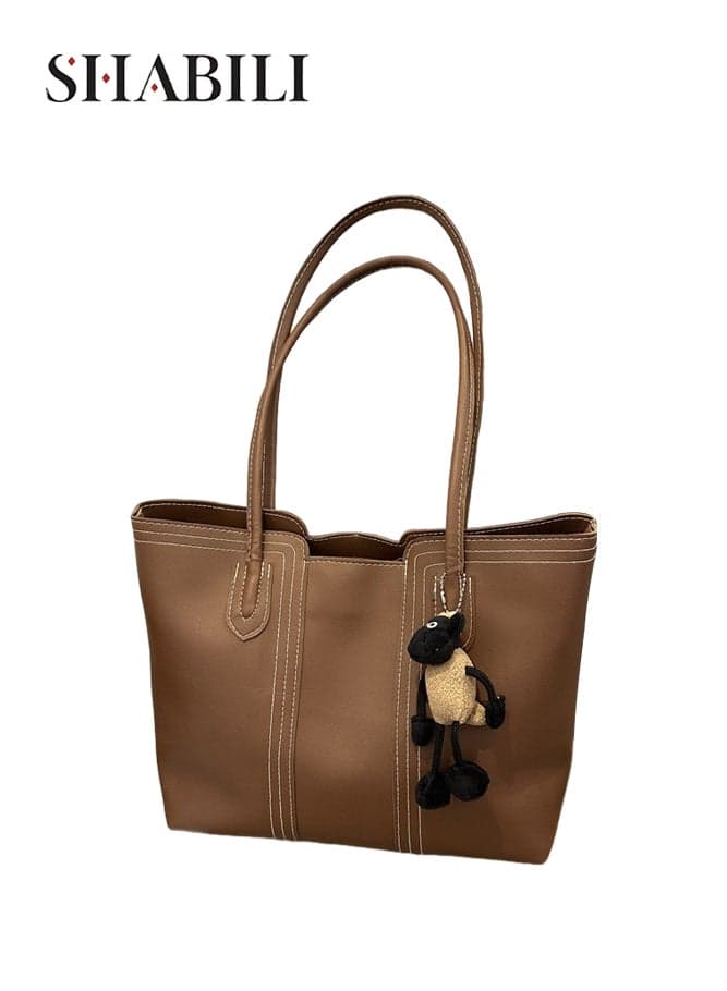 Women's Large Capacity PU Tote Bag, Fashion Casual Ladies Bag Handbag Shoulder Bag Satchel Bag, Work Office Commuter Shoulder Bag for Shopping, Travel, School, City Dating and Daily Use (Brown)