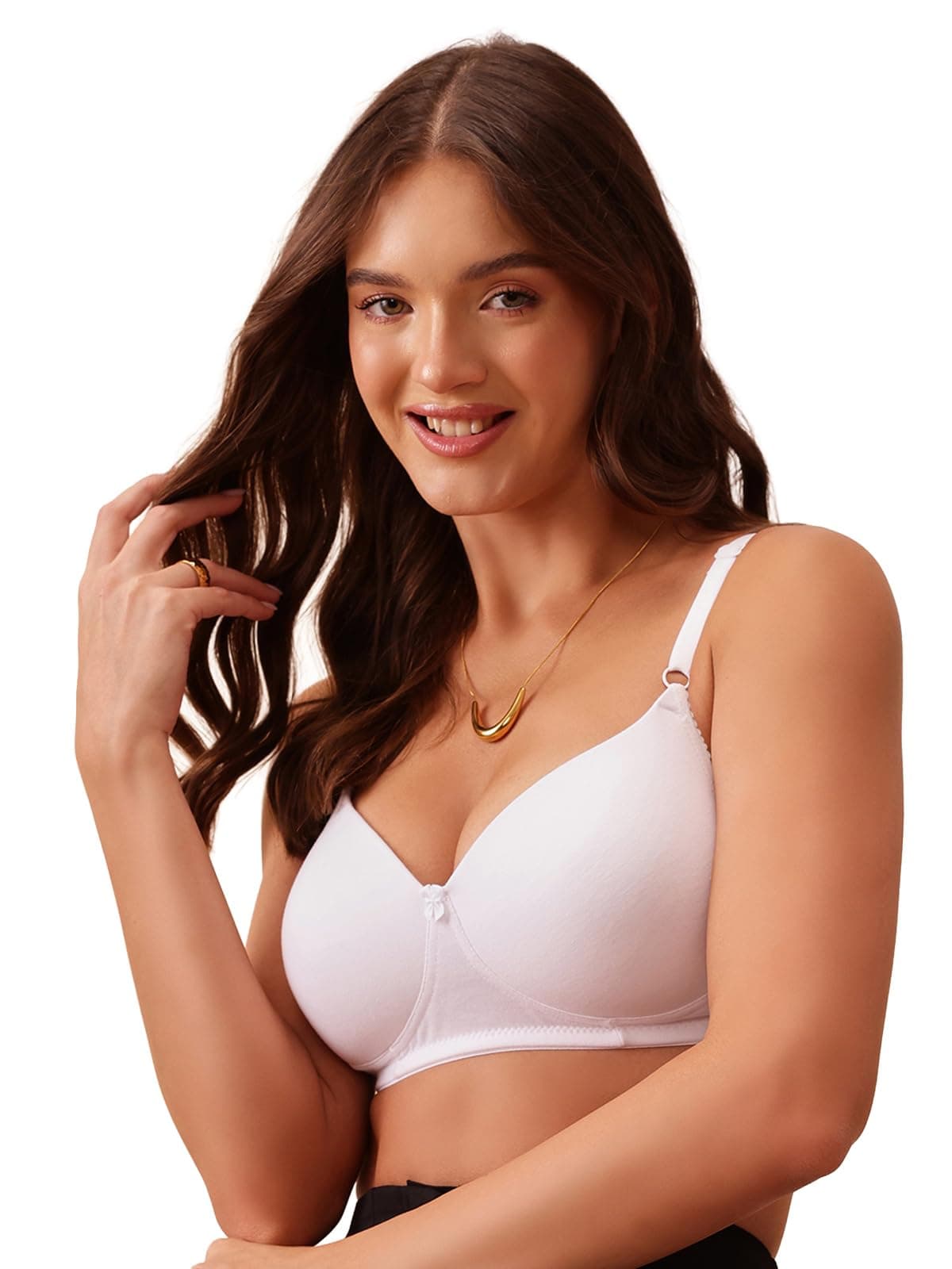 Clovia Women's Cotton Rich Solid Padded Full Cup Wire Free T-Shirt Bra (BR1279P18_White_34B)