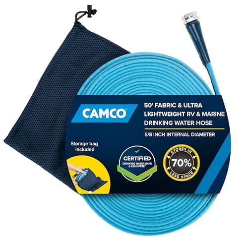 Camco EvoFlex2 50-ft Drinking Water Hose - RV Drinking Water Hose Reinforced with Fabric & Ultra Lightweight - Contains No Lead, No BPA & No Phthalate - Abrasion Resistant (22579)